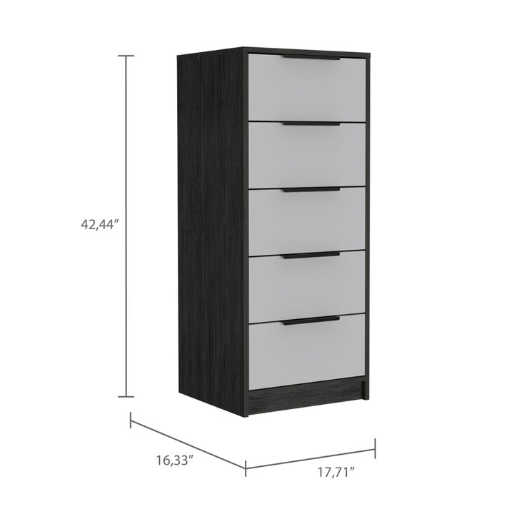 Kaia 5 Drawer Dresser, Vertical Dresser -Smokey Oak / White