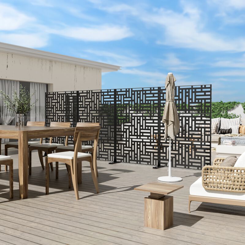 72"x47" Metal Outdoor Privacy Screen, Freestanding Outdoor Divider Privacy Fence