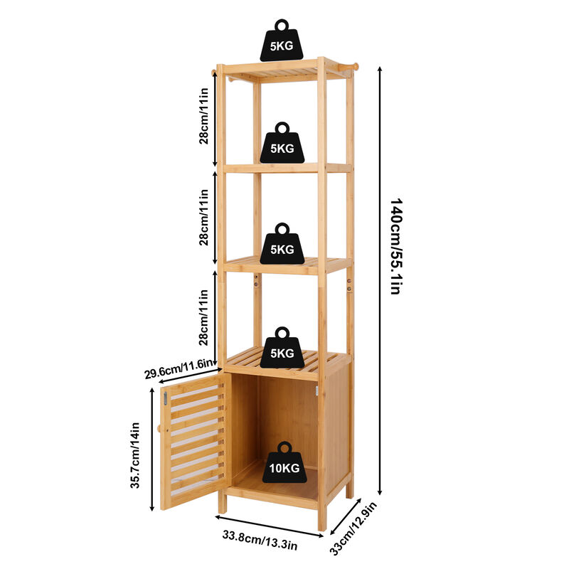 Bamboo Bathroom Storage Cabinet Tall Slim Cabinet w/ Shutter Door 4 Tier Shelves image number 4