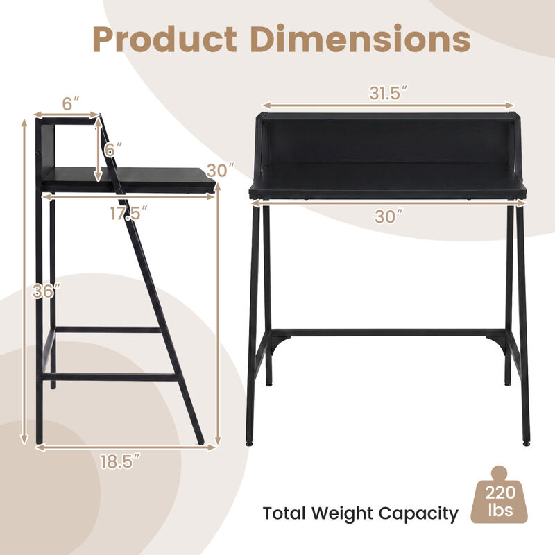 Home Desk with Raised Shelf and Metal Frame for Work and Study image number 2