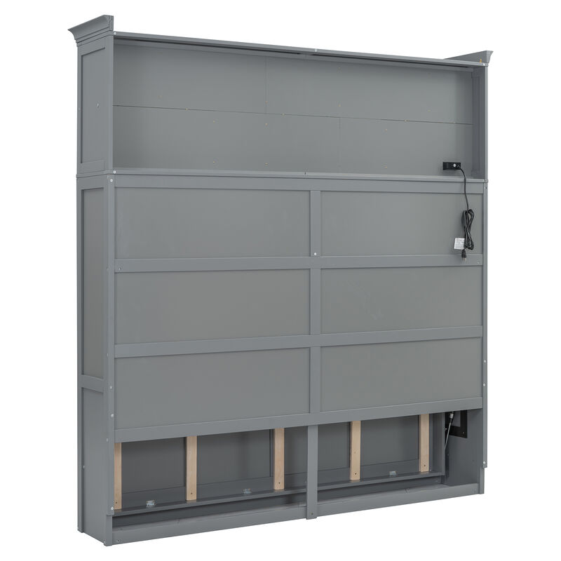 Whisen Modern Design Queen Size Murphy Bed Wall Bed, Folded into a Cabinet with Top Shelves and USB Ports