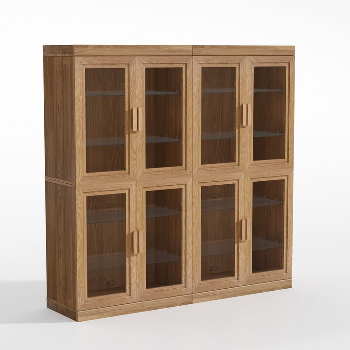 62" High Glass Door Wood Grain Decorative Storage Cabinet Display Cabinet, with Sufficient Space for 12 Shelves