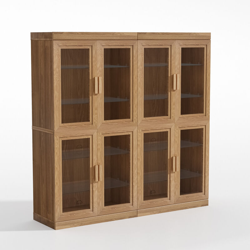 62" High Glass Door Wood Grain Decorative Storage Cabinet Display Cabinet, with Sufficient Space for 12 Shelves image number 0