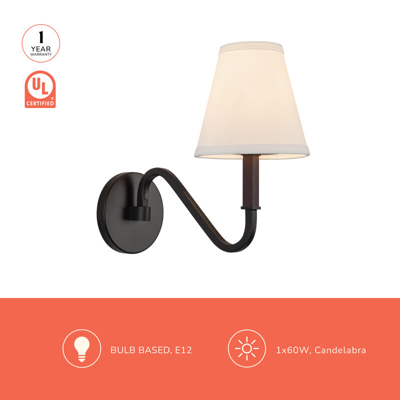 Sloan 12-in Damp-Rated Wall/Vanity Light with Linen Shade image number 7