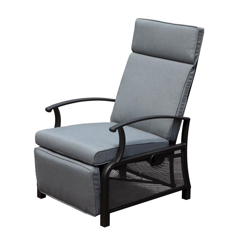 Mondawe Adjustable Patio Recliner Chair Metal Outdoor Lounge Chair with Flip Table Push Back, Adjustable Angle, With Removable Cushions