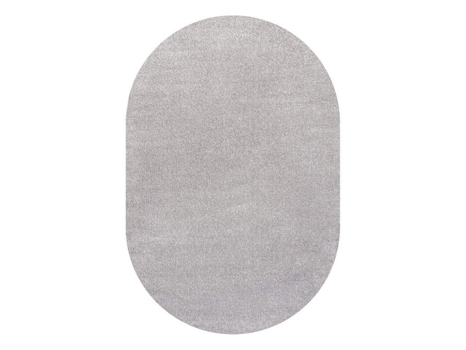 Haze Solid Low-Pile Light Gray 6 ft. x 9 ft. Oval Area Rug
