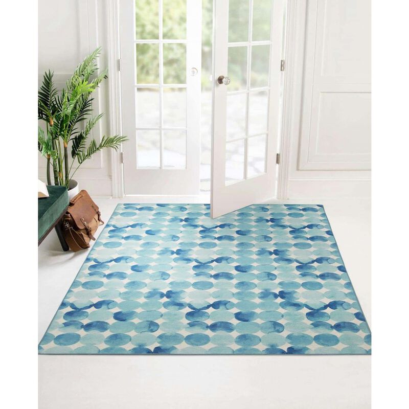 Linon Outdoor Washable Lakeland Blue & Ivory, Rug image number 6