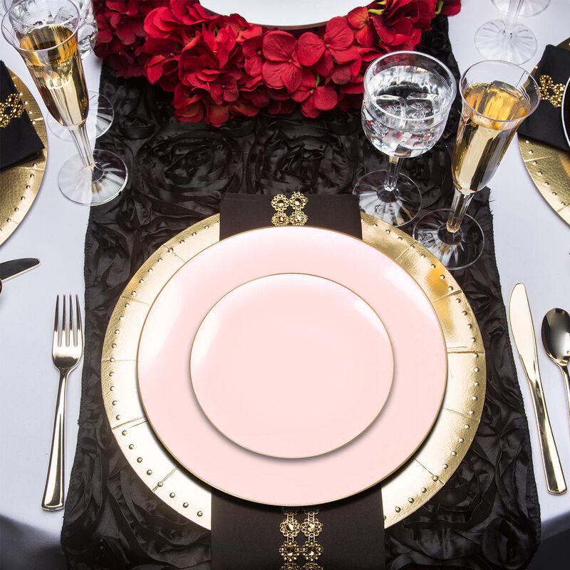 7.5" Pink with Gold Rim Organic Round Plastic Salad Plates (120 Plates) image number 7