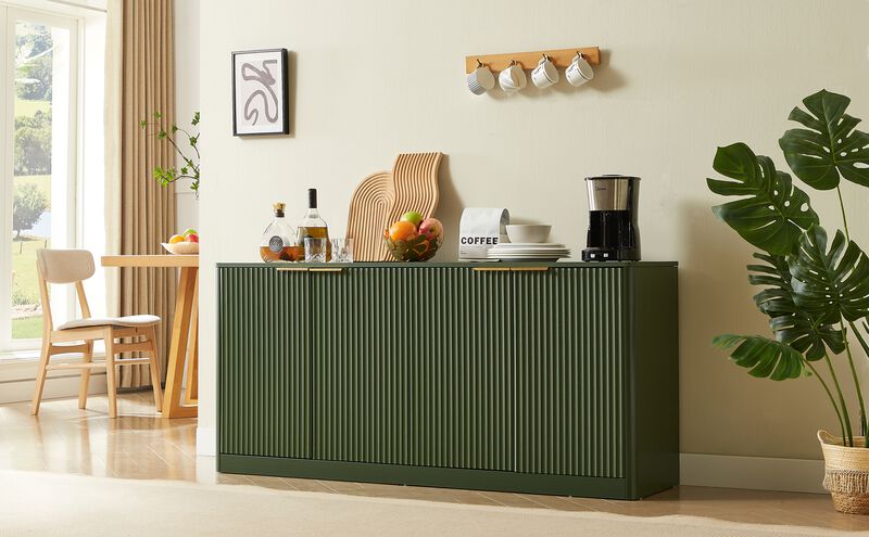 59" Modern Wavy Sideboard &ndash; Curved 4-Door Storage Cabinet for Kitchen/Living/Bedroom image number 1