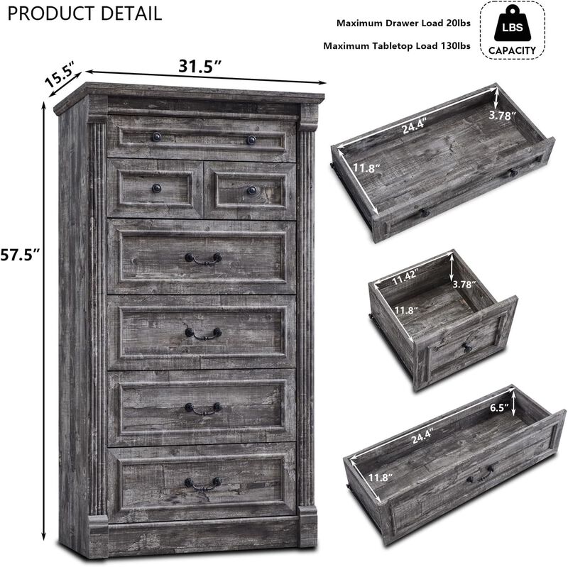 Roman Column Nightstand with USB & AC Charging, Drawer & Shelf image number 2