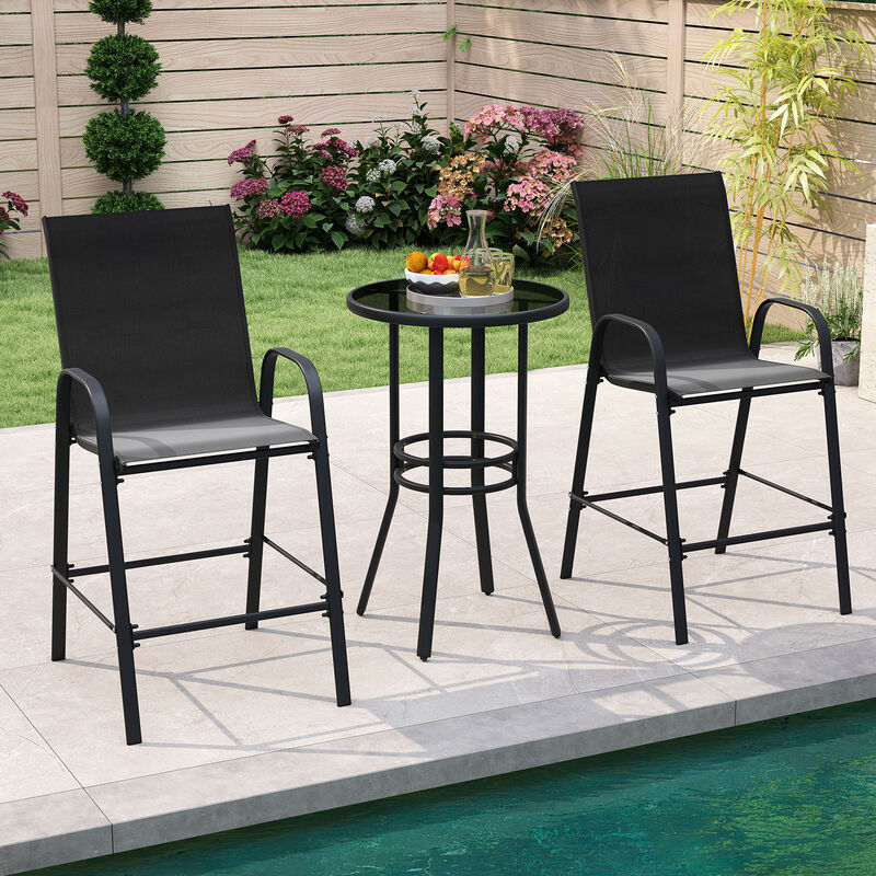 Set of 2 Patio Bar Height Stools with Fabric Seat and Armrests image number 1