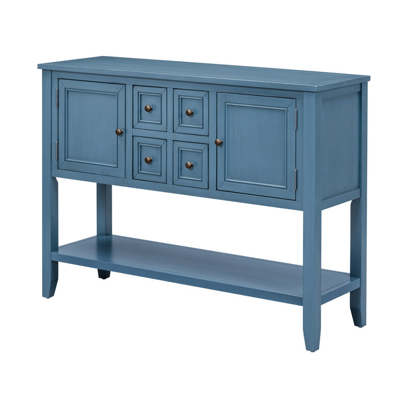 Whisen Vintage Console Table with Four Small Drawers and Bottom Shelf for Living Rooms, Entrances and Kitchens - Retro Blue