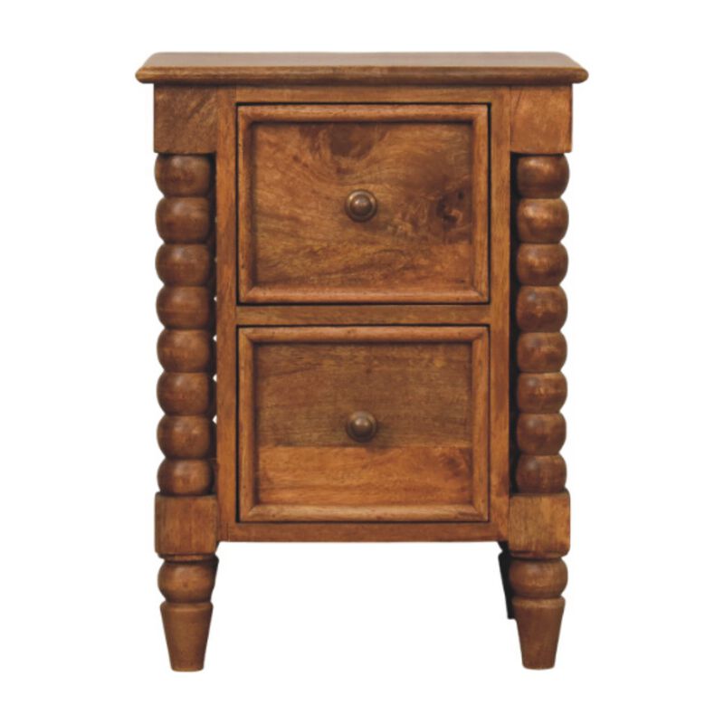 Artisan Furniture Solid Wood Spindle Amber Bedside, 2 Drawers, Brown image number 0