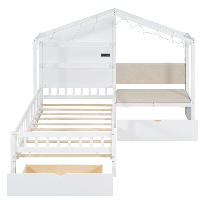 Merax House Bed with Upholstered Sofa