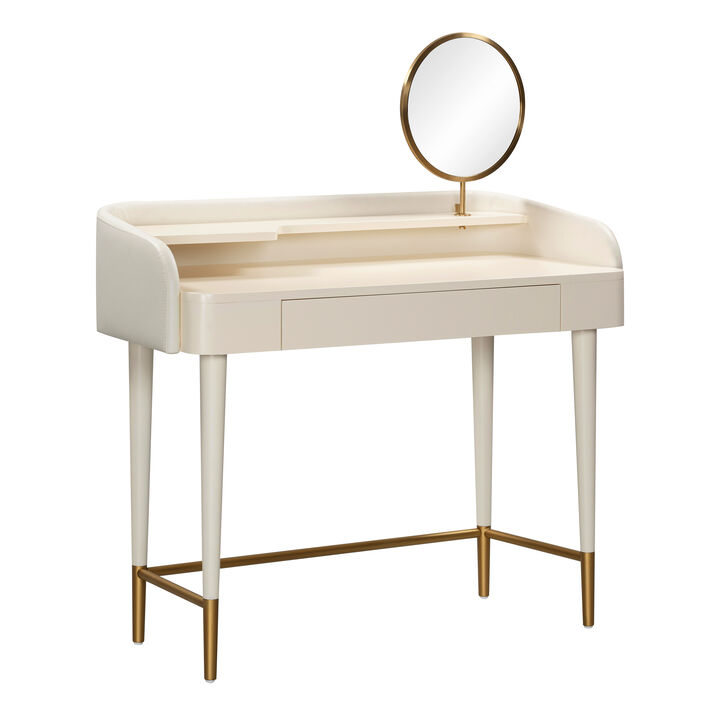 Penelope Taupe Vegan Leather Wrapped Vanity Desk