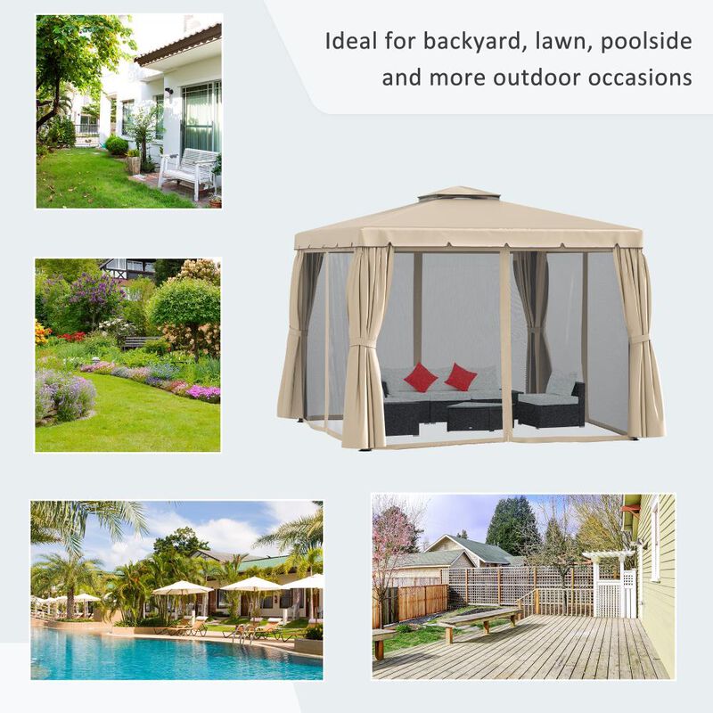 Hivvago 10' x 10' Outdoor Gazebo Canopy with Netting and Curtains image number 6