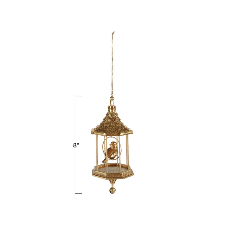 Gold Resin Birdcage Ornament with Bead Detail