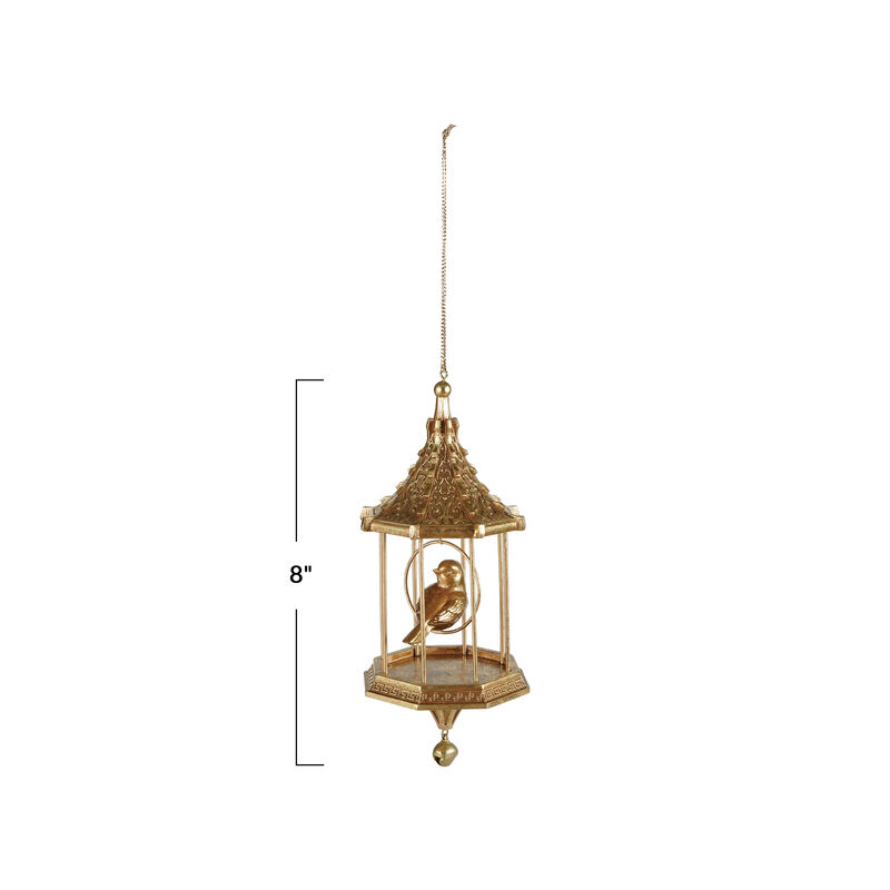 Gold Resin Birdcage Ornament with Bead Detail image number 1