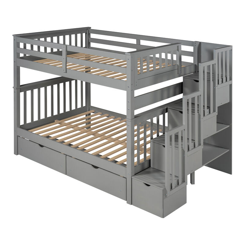 Merax Full Bunk Bed with Shelves and 6 Storage Drawers
