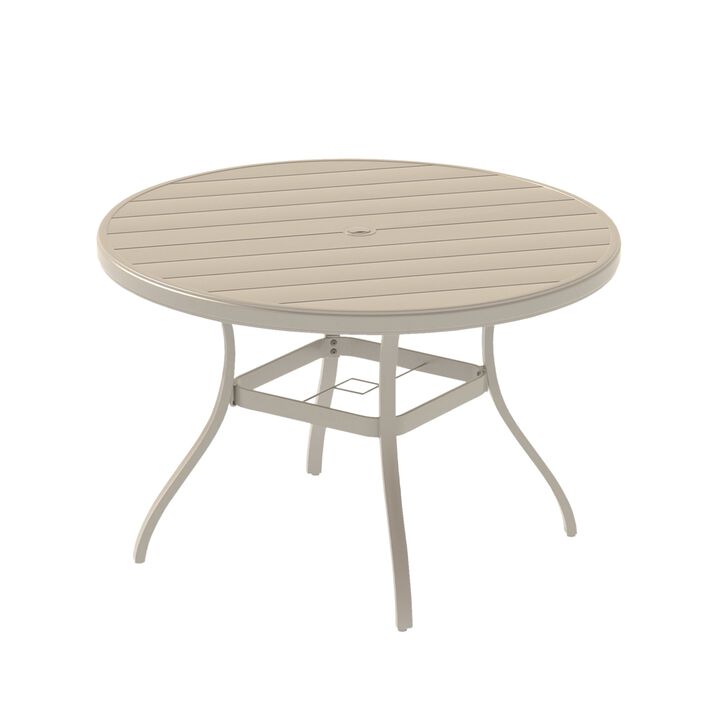 52.95" Outdoor Round Patio Dining Table for 6-7 People, All Weather Metal Dining Table with Umbrella Hole