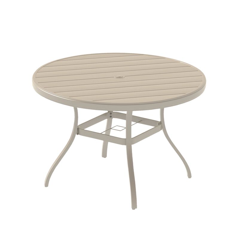 52.95" Outdoor Round Patio Dining Table for 6-7 People, All Weather Metal Dining Table with Umbrella Hole image number 0