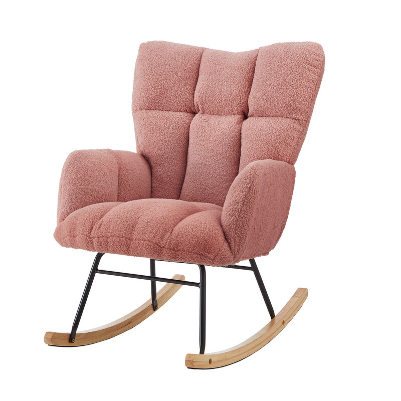 Merax Accent Chairs for Living Room Tufted Upholstered Teddy Fabric Glider Chair Rocking Chair image number 0