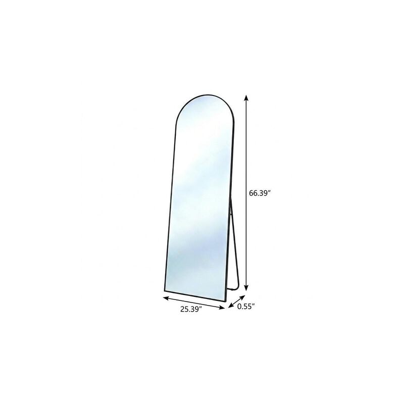 HomeRoots 66" Black Aluminum Arch Freestanding And Wall Mounted Framed Full Length Mirror image number 3