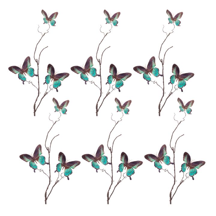 Set of 6 Butterfly Twig Sprays for Floral Arrangements, Vases, or Spring Displays