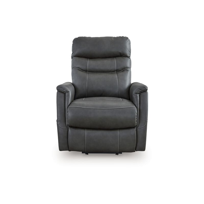 Barrett Power Lift Recliner Chair, Dark Gray Faux Leather, Pillow Back - Benzara