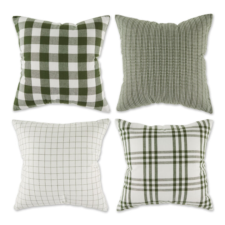 Set of 4 Sage Green Farmhouse Check Throw Pillow Covers 18"