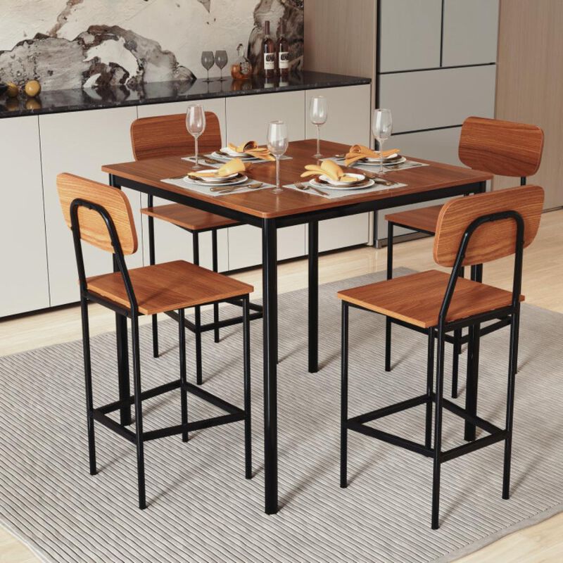 Hivvago 5 Pieces Industrial Dining Table Set with Counter Height Table and 4 Bar Stools