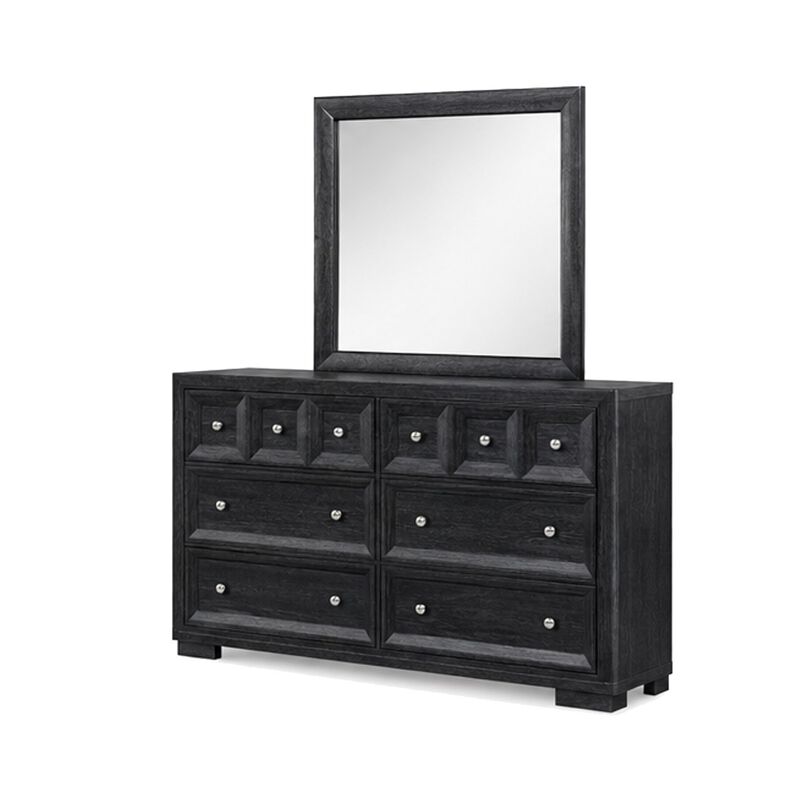 Kizie 5pc Queen Bedroom Set, Rustic Black, Chest, Mirror, Nightstand image number 6