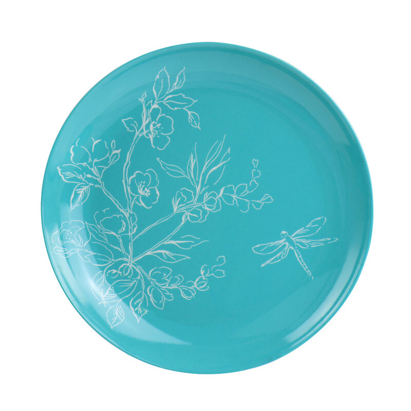Martha Stewart 12 Piece Leafy FLoral Melamine Dinnerware Set in Turquoise