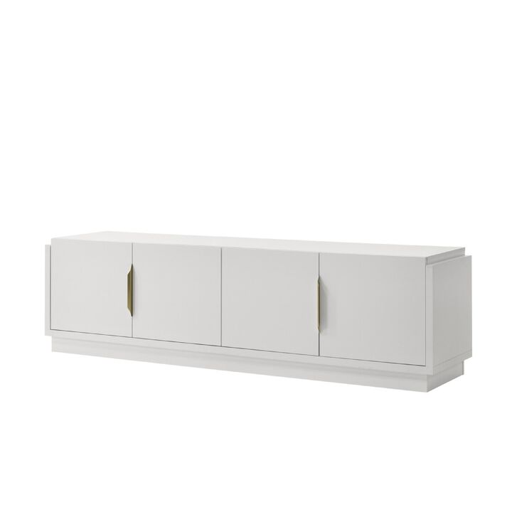 Penny TV Stand Media Cabinet, Adjustable Shelves, 4 Doors, White Wood - Benzara
