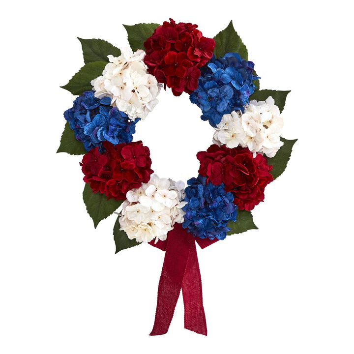 Nearly Natural 24-in Red, White and Blue â€œAmericana-in Hydrangea  Wreath