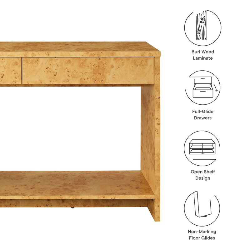 Hudson 2-Drawer Burl Wood Console Table image number 2