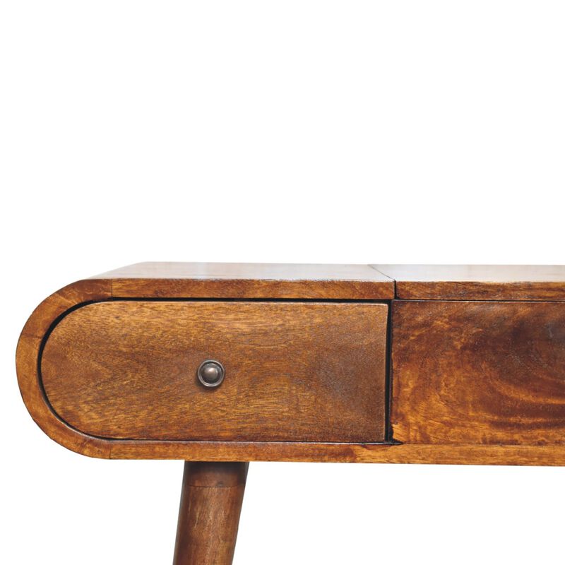 Solid Wood 2 Drawer Chestnut Dressing Table with Foldable Mirror