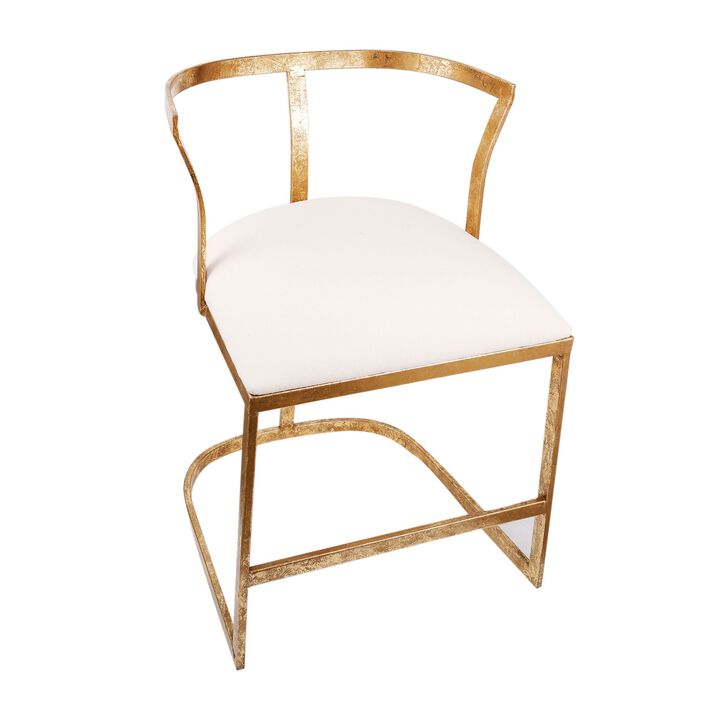 20 Inch Curved Accent Chair, Padded Seat, Open Metal Frame, Gold, White - Benzara
