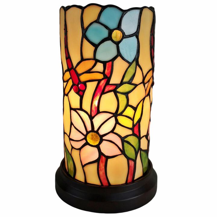 Hivvago 10" Red and Beige Dragonfly Stained Glass Accent Lamp