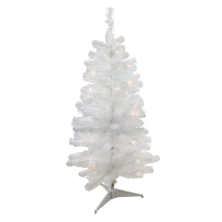 4' Pre-Lit Slim White Artificial Tinsel Christmas Tree - Clear Lights