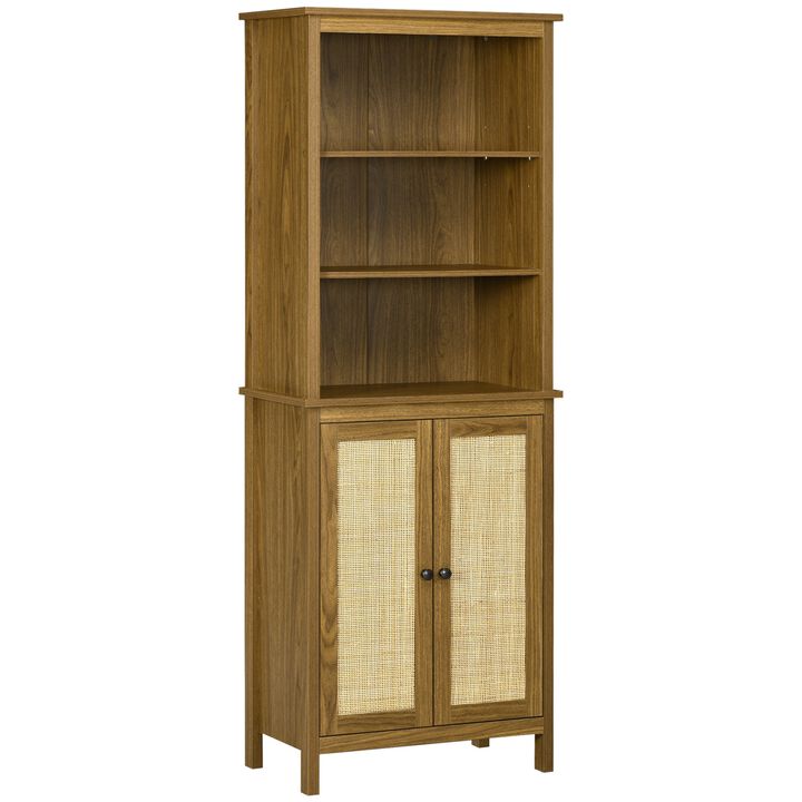 Bookcase with Cabinet and Open Shelves, Tall Bookshelf, Storage Cabinet for Study Living Room Home Office, Walnut