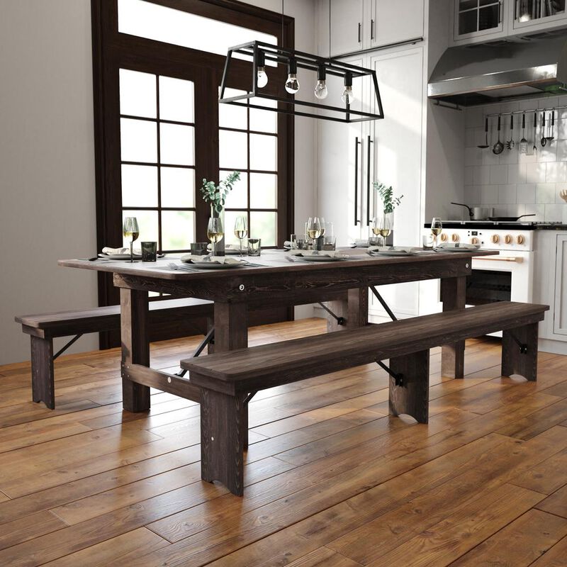 Flash Furniture 8' x 40 Farm Style Dining Table with X-Legs for Commercial and Residential Use