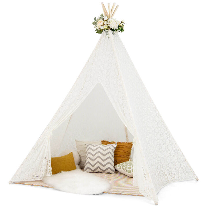 Lace Teepee Tent for Children with Colorful LED Light Strings