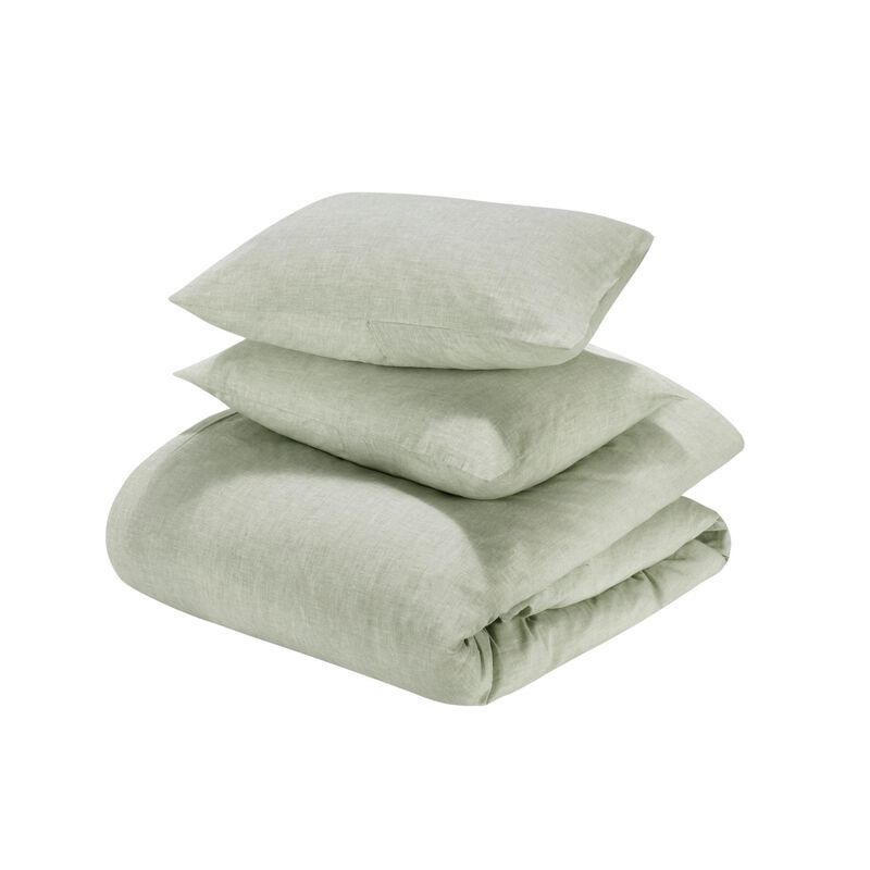 Savi 3 Piece King Size Duvet Set, Sage Green Linen Cotton and Cashmere - Benzara
