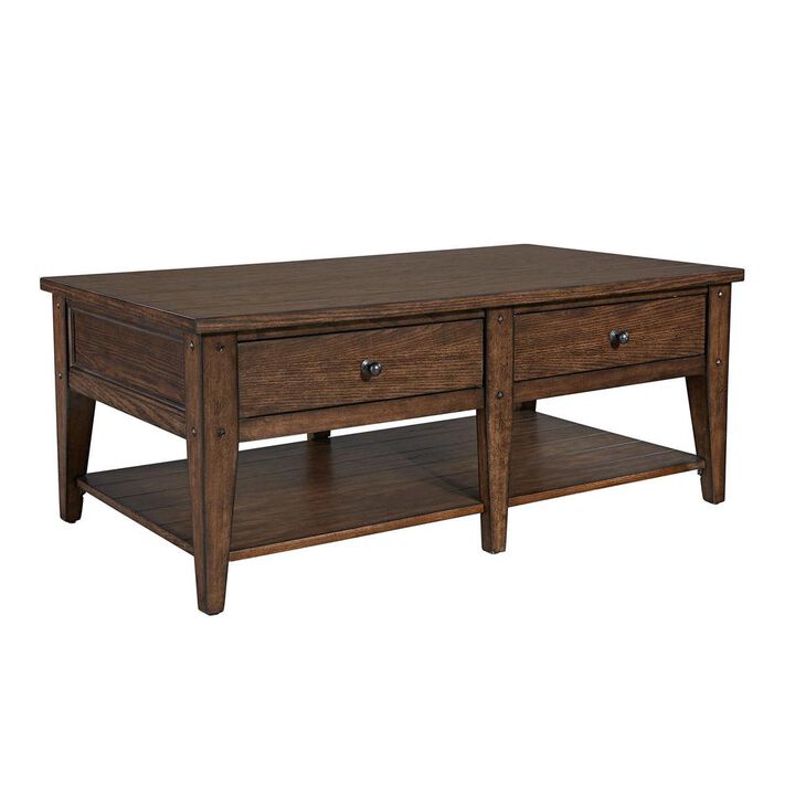 Liberty Furniture Lake House Cocktail Table in Rustic Brown Oak