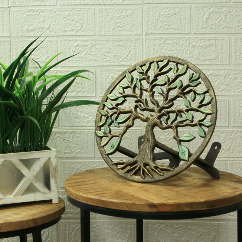 Cast Iron Tree of Life Garden Hose Hanger - 12" - Green/Bronze Finish image number 7
