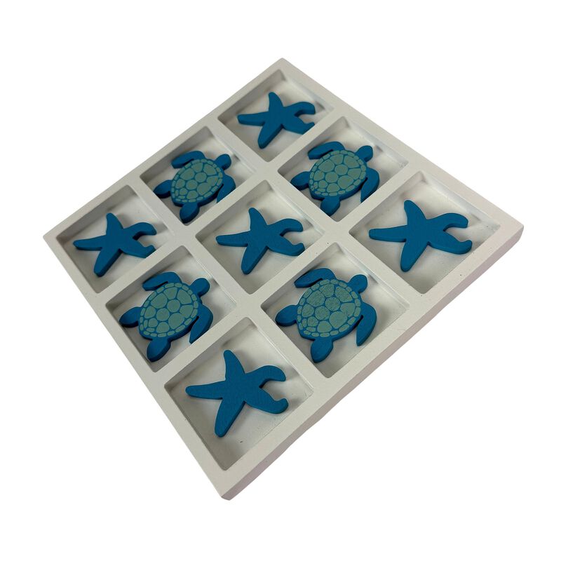 Coastal Sea Turtle Starfish Sculpture Decor Board White Blue Wood 775 In image number 2