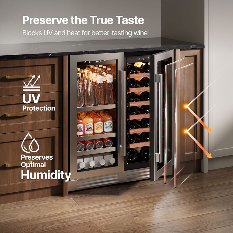 30 Inch Wine and Beverage Refrigerator, 3 Color LED, Dual Zone Wine Fridge,33 Bottles &80 Cans,Built-in Beverage Cooler image number 2