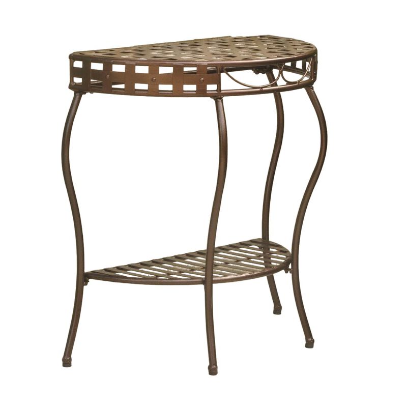 International Caravan Santa Fe Iron Nailhead 2-Tier Half Moon Table