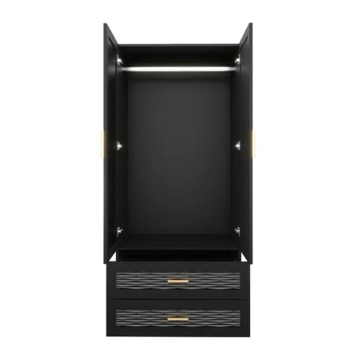 Wardrobe Armoire Cabinet with Mirror Hanging Rod and Storage Drawers